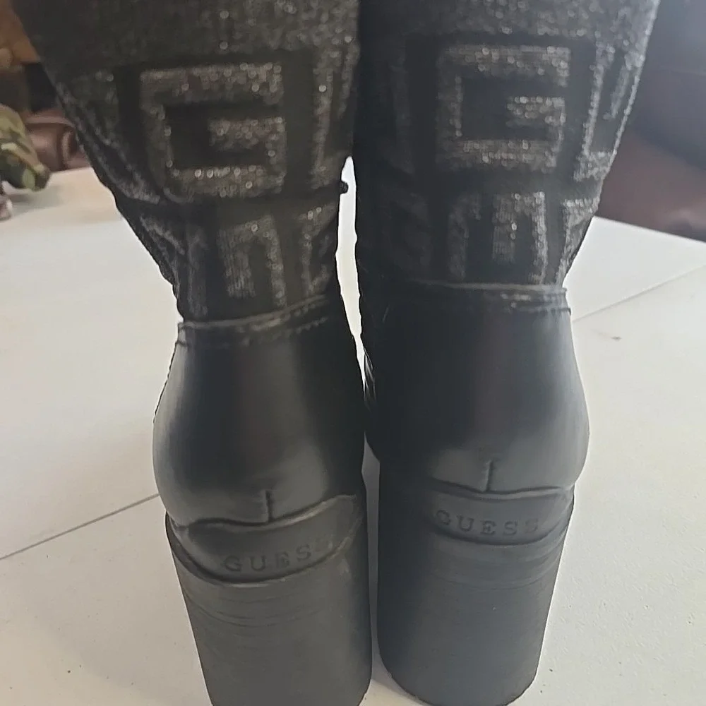 Guess Clarion‎ Pewter Fabric Lug Sole Block Heel Combat Boots Size 7M Y2K Grunge